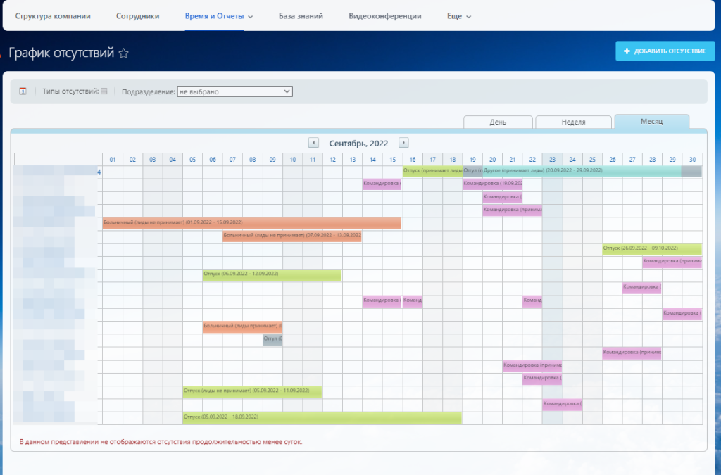 График отсутствий в Битрикс24